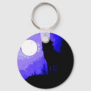 Llavero Wolf Howling en la Luna
