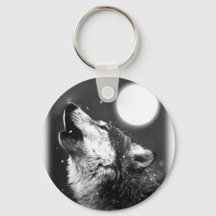 Llavero Wolf Howling en la Luna