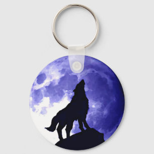 Llavero Wolf Howling en la Luna
