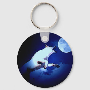 Llavero Wolf Howling en la Luna
