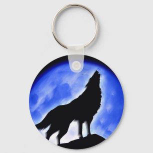 Llavero Wolf Howling en la Luna
