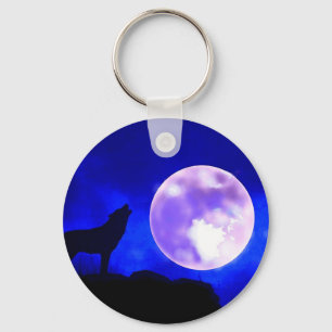 Llavero Wolf Howling en la Luna