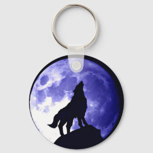 Llavero Wolf Howling en la Luna