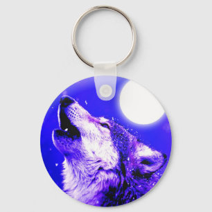 Llavero Wolf Howling en la Luna