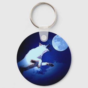 Llavero Wolf Howling en la Luna