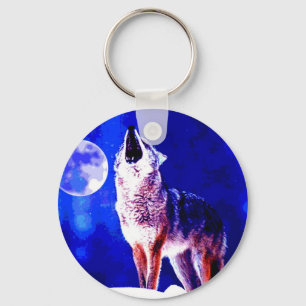 Llavero Wolf Howling en la Luna
