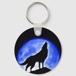Llavero Wolf Howling en la Luna