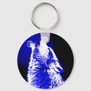 Llavero Wolf Howling en la Luna