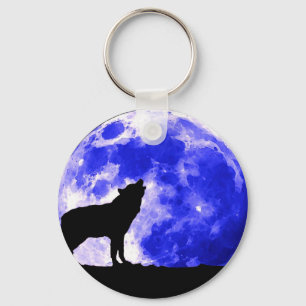 Llavero Wolf Howling en la Luna