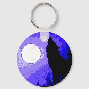 Llavero Wolf Howling en la Luna
