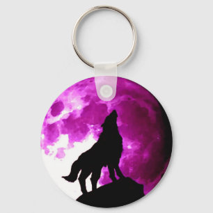 Llavero Wolf Howling en la Luna