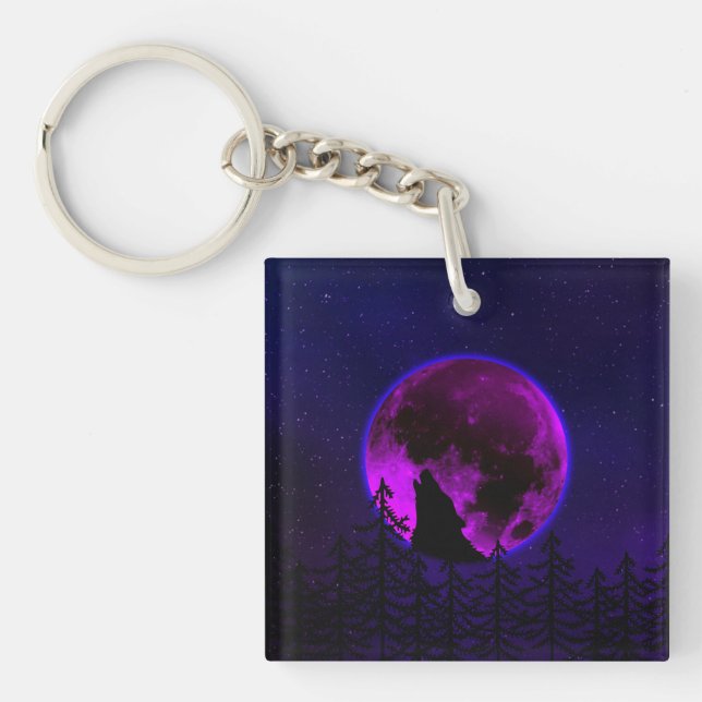 LLAVERO WOLF HOWLING MOON MAGENTA (Frente)