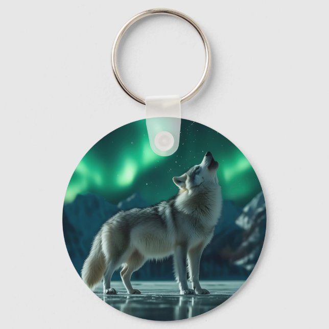 Llavero Wolf Howling Under the Northern Lights (Anverso)