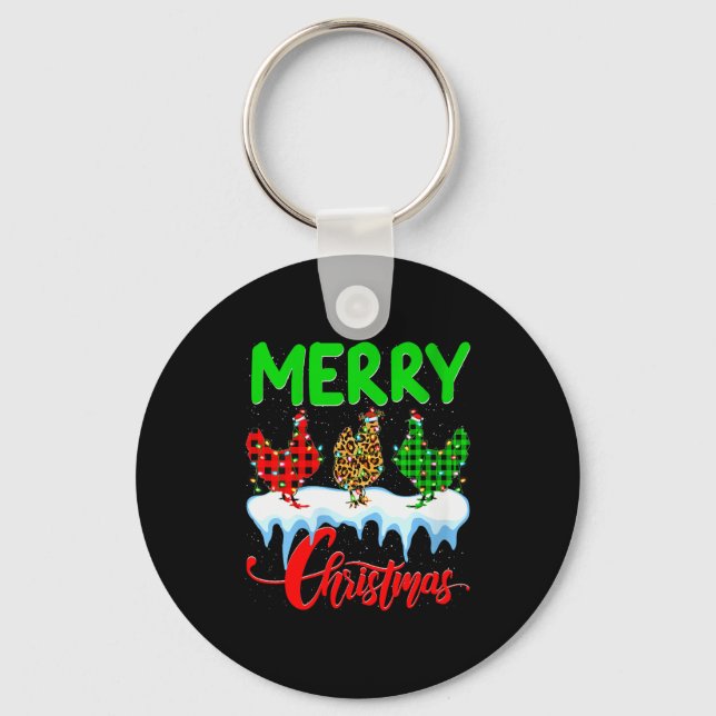 Llavero Womens Chicken Merry Christmas Pajamas Leopard Buf (Anverso)