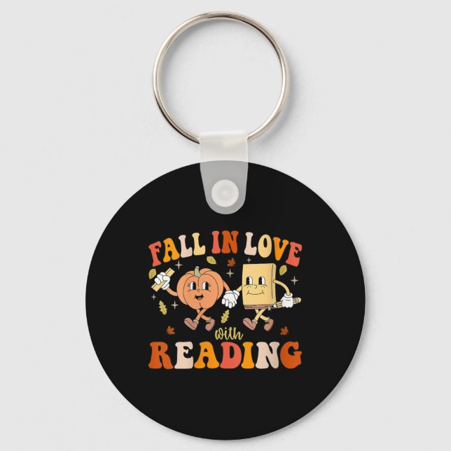 Llavero Womens Groovy Fall In Love With Reading Thanksgivi (Anverso)