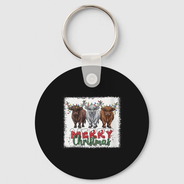 Llavero Womens Merry Christmas Scottish Highland Cow Xmas  (Anverso)