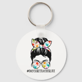 Llavero Womens Nn Daycare Teacher Life Messy Bun Mom Woman