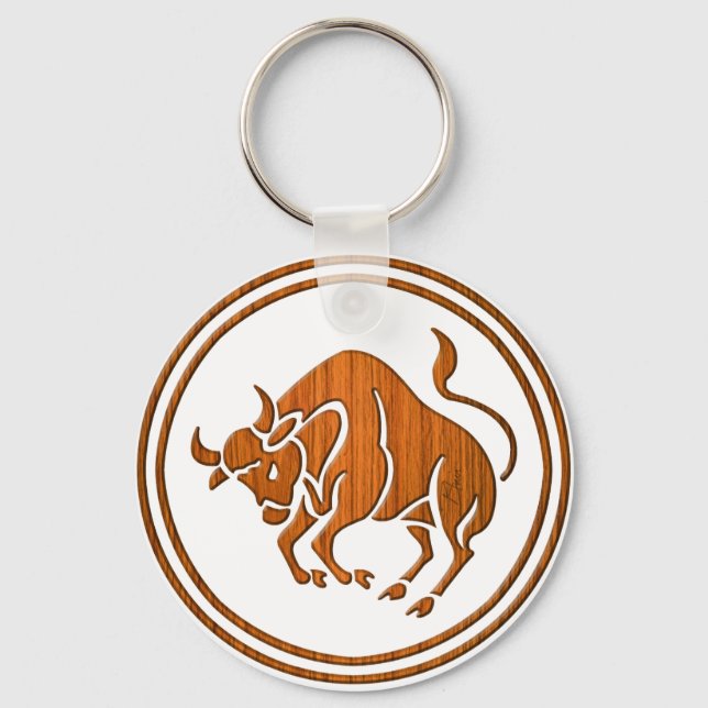 Llavero Wood Taurus Zodiac Rótulo de Astrología Bull (Anverso)