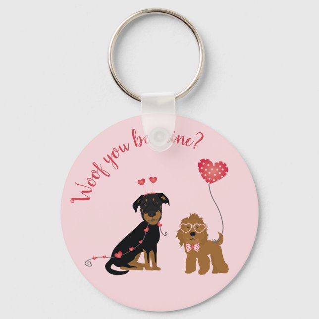 Llavero Woof You Be Mine Valentine Dogs (Anverso)