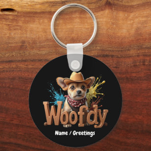Llavero Woofdy Divertido Vaquero Perro en Texas