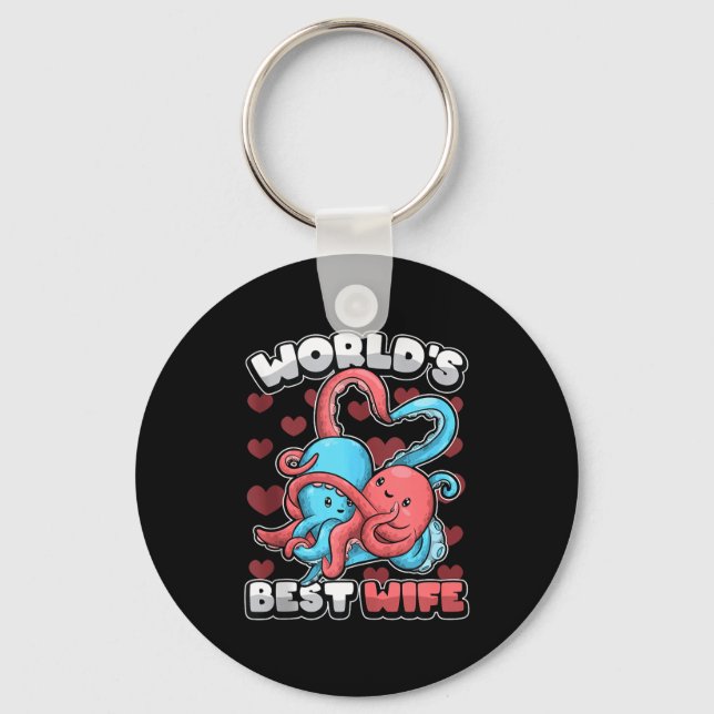 Llavero World's Wife Cute Kawaii Octopus Heart Cute Couple (Anverso)