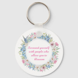 Llavero Wreath floral azul blanco rosado