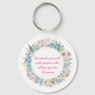 Llavero Wreath floral azul blanco rosado