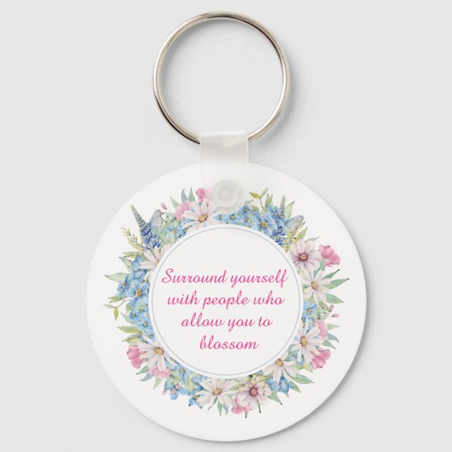 Llavero Wreath floral azul blanco rosado (Anverso)