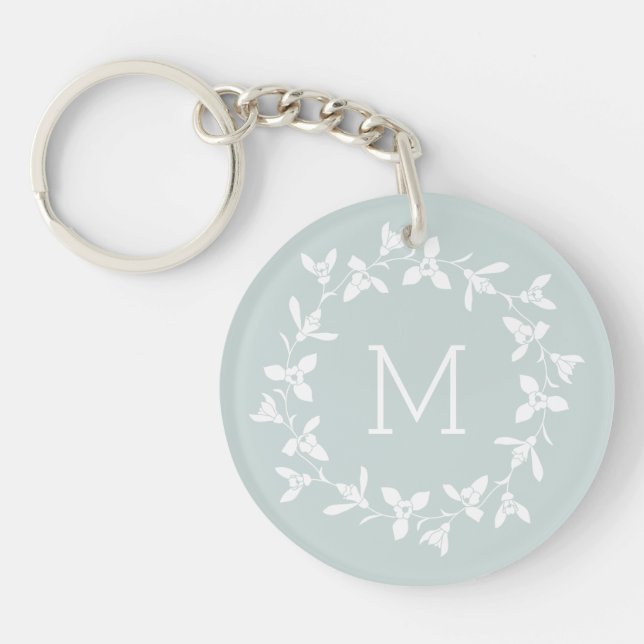 Llavero Wreath floral con monograma. verde pastel (Frente)