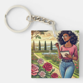 Llavero Writer in rose garden keychain