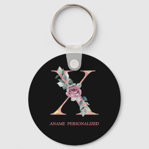 Llavero X Floral Monograma Cartas de nombre Agate rosa Key