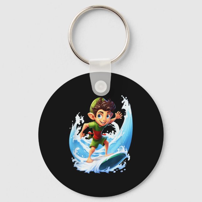 Llavero X-mas Christmas Elf Riding Surfboard Surfboard  (Anverso)