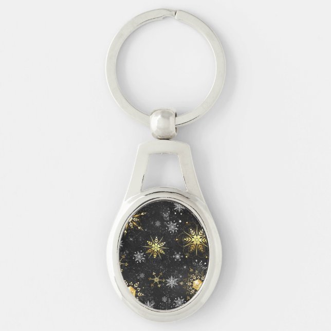 Llavero Xmas copos de nieve dorados sobre fondo negro (Anverso)
