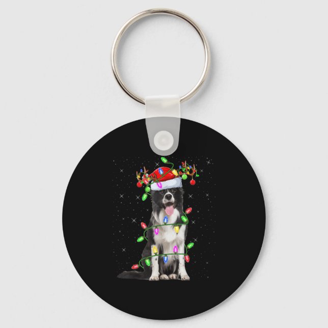 Llavero Xmas Holiday Lighting Santa Border Collie Dog Chri (Anverso)