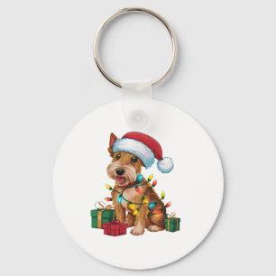 Llavero Xmas iluminando Santa Hat Irish Terrier Dog Christ