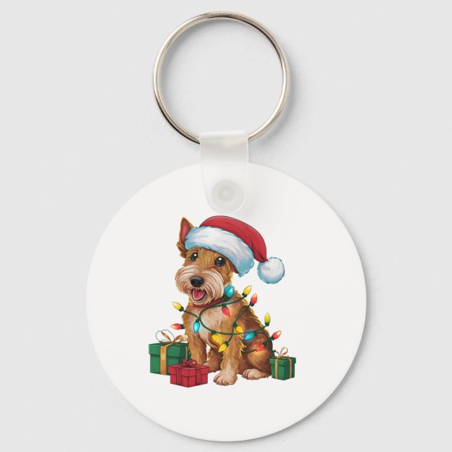 Llavero Xmas iluminando Santa Hat Irish Terrier Dog Christ (Anverso)