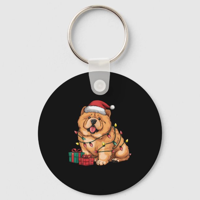 Llavero Xmas Lighting Santa Hat Chow Chow Dog Christmas Fo (Anverso)