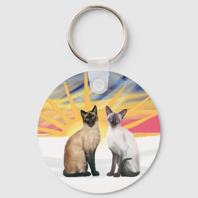 Llavero Xmas Sunrise - Dos gatos Siameses (Seal + Choc) (Anverso)