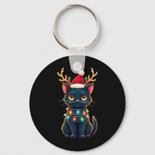 Llavero Xmas Tee Reindeer Black Cute Cat Navidades Luces