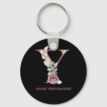 Y Floral Monograma Letras de nombre Agate rosa Key