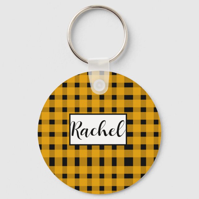 Llavero Yellow Black Gingham Personalizada (Anverso)