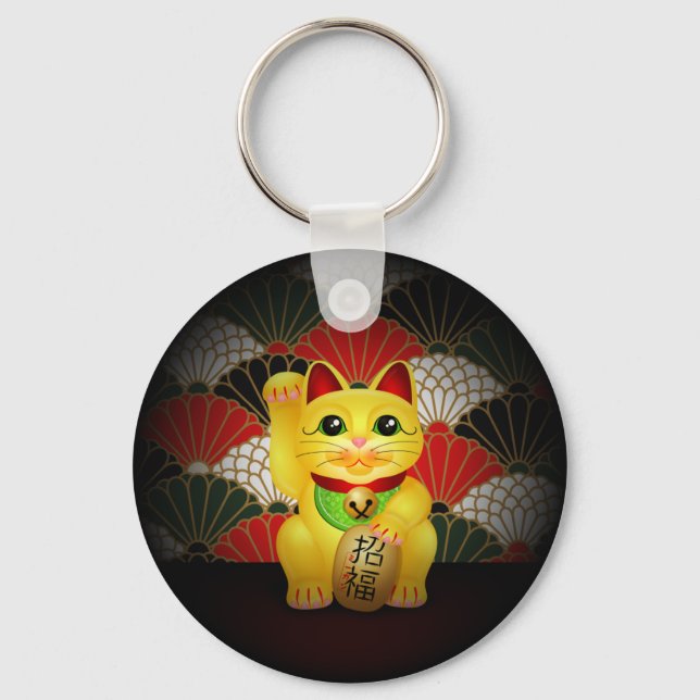 Llavero Yellow Ceramic Maneki Neko (Anverso)