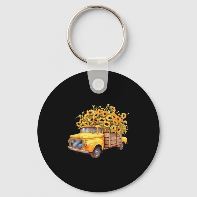 Llavero Yellow Ckup Truck Sunflower Autumn Halloween Thank (Anverso)
