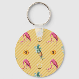 Llavero Yellow Flamingo Mango Lemon Pattern
