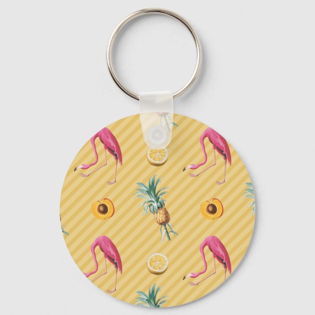 Llavero Yellow Flamingo Mango Lemon Pattern (Anverso)