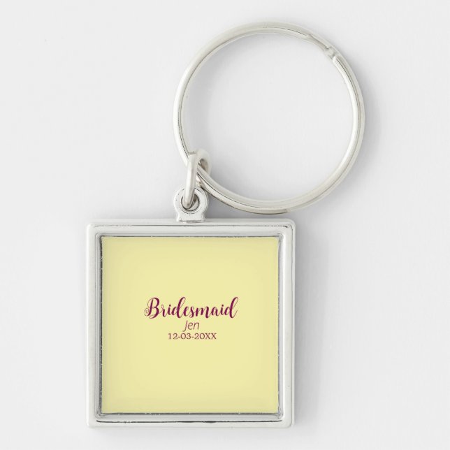 Llavero Yellow maroon bridesmaid name date stylish bride t (Frente)