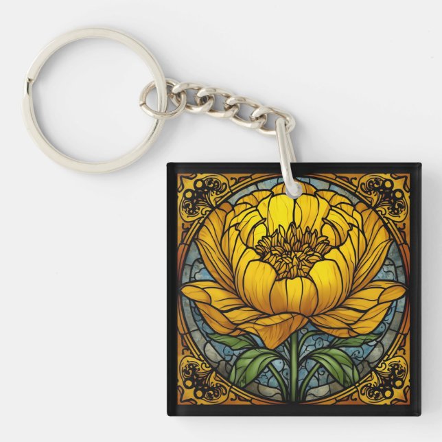 Llavero Yellow Peony Stained Glass (Frente)