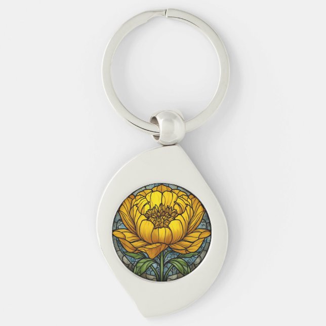 Llavero Yellow Peony Stained Glass (Anverso)