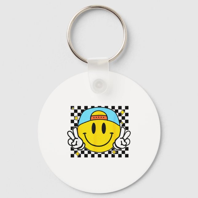 Llavero Yellow Smile Face Cute Checkered Peace Smiling Hap (Anverso)