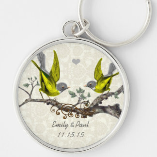 Llavero Yellow Vintage Love Birds Wedding Key Chain